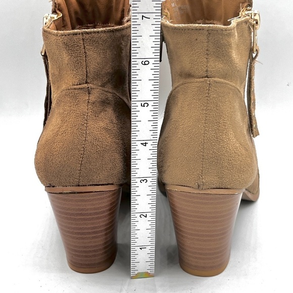 Charles Albert Ankle Bootie Size 9 Zide Zip Stack Heel Vegan Suede Tan Western - Picture 8 of 10